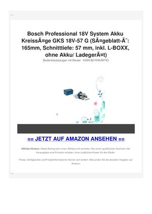 Bosch Professional 18V System Akku KreissÃƒÂ¤ge GKS 18V-57 G (SÃƒÂ¤geblatt-ÃƒÂ˜: 165mm, Schnitttiefe: 57 mm, inkl. L-BOXX, ohne Akku/ LadegerÃƒÂ¤t)
