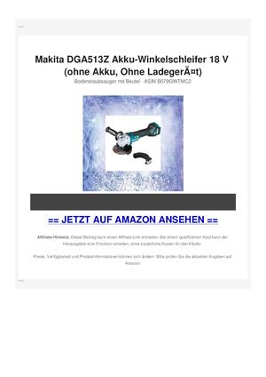 Makita DGA513Z Akku-Winkelschleifer 18 V (ohne Akku, Ohne LadegerÃƒÂ¤t)
