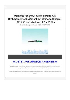 Wera 05075604001 Click-Torque A 5 DrehmomentschlÃƒÂ¼ssel mit Umschaltknarre, 1 W, 1 V, 1/4' Vierkant, 2.5 - 25 Nm