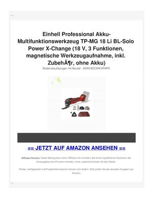 Einhell Professional Akku-Multifunktionswerkzeug TP-MG 18 Li BL-Solo Power X-Change (18 V, 3 Funktionen, magnetische Werkzeugaufnahme, inkl. ZubehÃƒÂ¶r, ohne Akku)