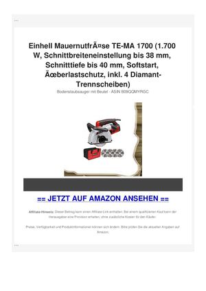 Einhell MauernutfrÃƒÂ¤se TE-MA 1700 (1.700 W, Schnittbreiteneinstellung bis 38 mm, Schnitttiefe bis 40 mm, Softstart, ÃƒÂœberlastschutz, inkl. 4 Diamant-Trennscheiben)