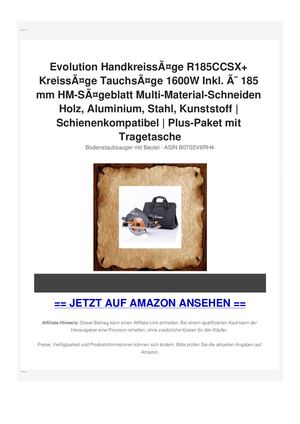 Evolution HandkreissÃƒÂ¤ge R185CCSX+ KreissÃƒÂ¤ge TauchsÃƒÂ¤ge 1600W Inkl. ÃƒÂ˜ 185 mm HM-SÃƒÂ¤geblatt Multi-Material-Schneiden Holz, Aluminium, Stahl, Kunststoff | Schienenkompatibel | Plus-Paket mit Tragetasche
