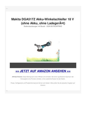 Makita DGA517Z Akku-Winkelschleifer 18 V (ohne Akku, ohne LadegerÃƒÂ¤t)