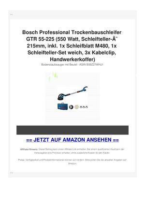 Bosch Professional Trockenbauschleifer GTR 55-225 (550 Watt, Schleifteller-ÃƒÂ˜ 215mm, inkl. 1x Schleifblatt M480, 1x Schleifteller-Set weich, 3x Kabelclip, Handwerkerkoffer)