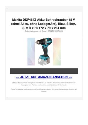 Makita DDF484Z Akku Bohrschrauber 18 V (ohne Akku, ohne LadegerÃƒÂ¤t), Blau, Silber, (L x B x H) 172 x 79 x 261 mm