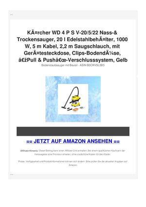 KÃƒÂ¤rcher WD 4 P S V-20/5/22 Nass-& Trockensauger, 20 l EdelstahlbehÃƒÂ¤lter, 1000 W, 5 m Kabel, 2,2 m Saugschlauch, mit GerÃƒÂ¤testeckdose, Clips-BodendÃƒÂ¼se, Ã¢Â€ÂžPull & PushÃ¢Â€Âœ-Verschlusssystem, Gelb