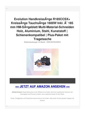 Evolution HandkreissÃƒÂ¤ge R185CCSX+ KreissÃƒÂ¤ge TauchsÃƒÂ¤ge 1600W Inkl. ÃƒÂ˜ 185 mm HM-SÃƒÂ¤geblatt Multi-Material-Schneiden Holz, Aluminium, Stahl, Kunststoff | Schienenkompatibel | Plus-Paket mit Tragetasche