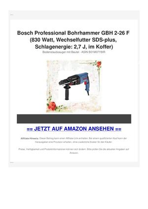 Bosch Professional Bohrhammer GBH 2-26 F (830 Watt, Wechselfutter SDS-plus, Schlagenergie: 2,7 J, im Koffer)