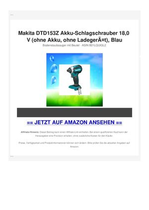 Makita DTD153Z Akku-Schlagschrauber 18,0 V (ohne Akku, ohne LadegerÃƒÂ¤t), Blau