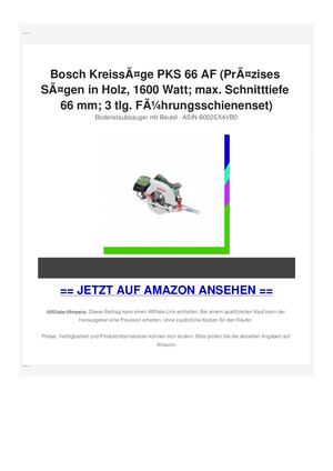 Bosch KreissÃƒÂ¤ge PKS 66 AF (PrÃƒÂ¤zises SÃƒÂ¤gen in Holz, 1600 Watt; max. Schnitttiefe 66 mm; 3 tlg. FÃƒÂ¼hrungsschienenset)