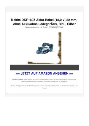 Makita DKP180Z Akku-Hobel (18,0 V, 82 mm, ohne Akku/ohne LadegerÃƒÂ¤t), Blau, Silber