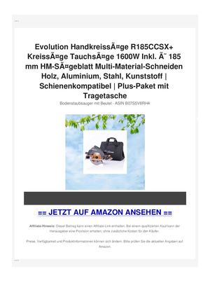 Evolution HandkreissÃƒÂ¤ge R185CCSX+ KreissÃƒÂ¤ge TauchsÃƒÂ¤ge 1600W Inkl. ÃƒÂ˜ 185 mm HM-SÃƒÂ¤geblatt Multi-Material-Schneiden Holz, Aluminium, Stahl, Kunststoff | Schienenkompatibel | Plus-Paket mit Tragetasche