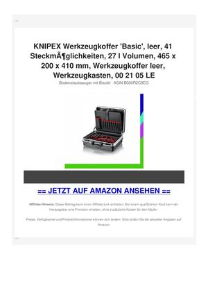 KNIPEX Werkzeugkoffer 'Basic', leer, 41 SteckmÃƒÂ¶glichkeiten, 27 l Volumen, 465 x 200 x 410 mm, Werkzeugkoffer leer, Werkzeugkasten, 00 21 05 LE