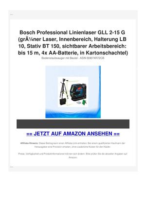 Bosch Professional Linienlaser GLL 2-15 G (grÃƒÂ¼ner Laser, Innenbereich, Halterung LB 10, Stativ BT 150, sichtbarer Arbeitsbereich: bis 15 m, 4x AA-Batterie, in Kartonschachtel)