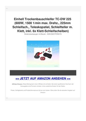Einhell Trockenbauschleifer TC-DW 225 (600W, 1500 1/min max. Drehz., 225mm Schleifsch., Teleskopstiel, Schleifteller m. Klett, inkl. 6x Klett-Schleifscheiben)
