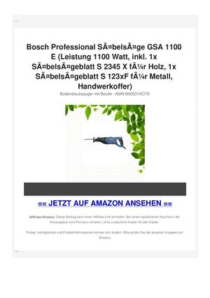Bosch Professional SÃƒÂ¤belsÃƒÂ¤ge GSA 1100 E (Leistung 1100 Watt, inkl. 1x SÃƒÂ¤belsÃƒÂ¤geblatt S 2345 X fÃƒÂ¼r Holz, 1x SÃƒÂ¤belsÃƒÂ¤geblatt S 123xF fÃƒÂ¼r Metall, Handwerkoffer)