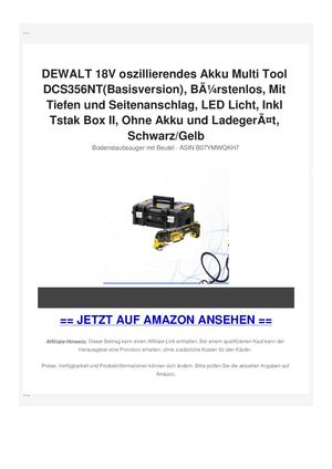 DEWALT 18V oszillierendes Akku Multi Tool DCS356NT(Basisversion), BÃƒÂ¼rstenlos, Mit Tiefen und Seitenanschlag, LED Licht, Inkl Tstak Box II, Ohne Akku und LadegerÃƒÂ¤t, Schwarz/Gelb