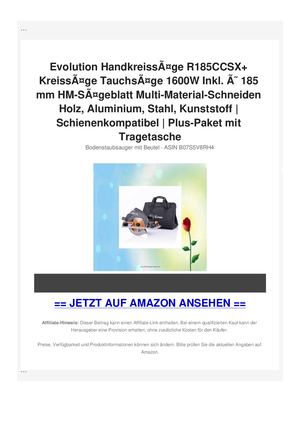 Evolution HandkreissÃƒÂ¤ge R185CCSX+ KreissÃƒÂ¤ge TauchsÃƒÂ¤ge 1600W Inkl. ÃƒÂ˜ 185 mm HM-SÃƒÂ¤geblatt Multi-Material-Schneiden Holz, Aluminium, Stahl, Kunststoff | Schienenkompatibel | Plus-Paket mit Tragetasche