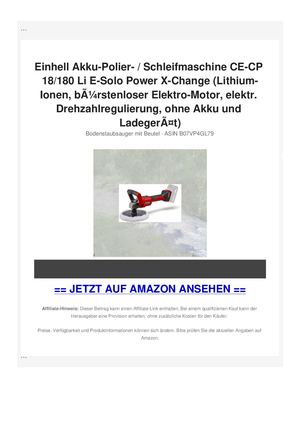 Einhell Akku-Polier- / Schleifmaschine CE-CP 18/180 Li E-Solo Power X-Change (Lithium-Ionen, bÃƒÂ¼rstenloser Elektro-Motor, elektr. Drehzahlregulierung, ohne Akku und LadegerÃƒÂ¤t)