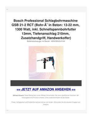 Bosch Professional Schlagbohrmaschine GSB 21-2 RCT (Bohr-ÃƒÂ˜ in Beton: 13-22 mm, 1300 Watt, inkl. Schnellspannbohrfutter 13mm, Tiefenanschlag 210mm, Zusatzhandgriff, Handwerkoffer)