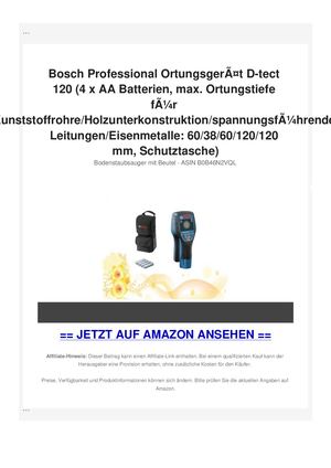 Bosch Professional OrtungsgerÃƒÂ¤t D-tect 120 (4 x AA Batterien, max. Ortungstiefe fÃƒÂ¼r Kunststoffrohre/Holzunterkonstruktion/spannungsfÃƒÂ¼hrende Leitungen/Eisenmetalle: 60/38/60/120/120 mm, Schutztasche)