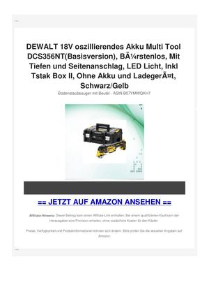 DEWALT 18V oszillierendes Akku Multi Tool DCS356NT(Basisversion), BÃƒÂ¼rstenlos, Mit Tiefen und Seitenanschlag, LED Licht, Inkl Tstak Box II, Ohne Akku und LadegerÃƒÂ¤t, Schwarz/Gelb