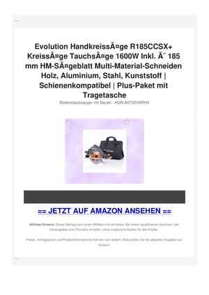 Evolution HandkreissÃƒÂ¤ge R185CCSX+ KreissÃƒÂ¤ge TauchsÃƒÂ¤ge 1600W Inkl. ÃƒÂ˜ 185 mm HM-SÃƒÂ¤geblatt Multi-Material-Schneiden Holz, Aluminium, Stahl, Kunststoff | Schienenkompatibel | Plus-Paket mit Tragetasche