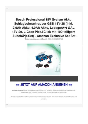 Bosch Professional 18V System Akku Schlagbohrschrauber GSB 18V-28 (inkl. 2.0Ah Akku, 4.0Ah Akku, LadegerÃƒÂ¤t GAL 18V-20, L-Case Pick&Click mit 100-teiligem ZubehÃƒÂ¶r-Set) - Amazon Exclusive Set Set