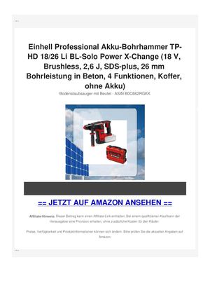 Einhell Professional Akku-Bohrhammer TP-HD 18/26 Li BL-Solo Power X-Change (18 V, Brushless, 2,6 J, SDS-plus, 26 mm Bohrleistung in Beton, 4 Funktionen, Koffer, ohne Akku)