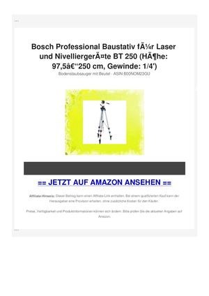 Bosch Professional Baustativ fÃƒÂ¼r Laser und NivelliergerÃƒÂ¤te BT 250 (HÃƒÂ¶he: 97,5Ã¢Â€Â“250 cm, Gewinde: 1/4')