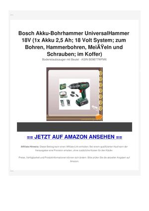 Bosch Akku-Bohrhammer UniversalHammer 18V (1x Akku 2,5 Ah; 18 Volt System; zum Bohren, Hammerbohren, MeiÃƒÂŸeln und Schrauben; im Koffer)