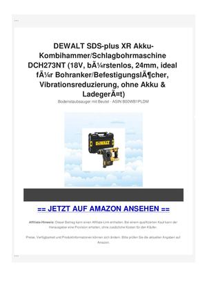 DEWALT SDS-plus XR Akku-Kombihammer/Schlagbohrmaschine DCH273NT (18V, bÃƒÂ¼rstenlos, 24mm, ideal fÃƒÂ¼r Bohranker/BefestigungslÃƒÂ¶cher, Vibrationsreduzierung, ohne Akku & LadegerÃƒÂ¤t)