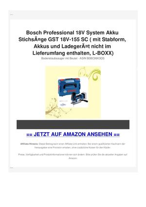 Bosch Professional 18V System Akku StichsÃƒÂ¤ge GST 18V-155 SC ( mit Stabform, Akkus und LadegerÃƒÂ¤t nicht im Lieferumfang enthalten, L-BOXX)