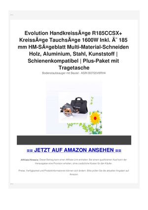 Evolution HandkreissÃƒÂ¤ge R185CCSX+ KreissÃƒÂ¤ge TauchsÃƒÂ¤ge 1600W Inkl. ÃƒÂ˜ 185 mm HM-SÃƒÂ¤geblatt Multi-Material-Schneiden Holz, Aluminium, Stahl, Kunststoff | Schienenkompatibel | Plus-Paket mit Tragetasche