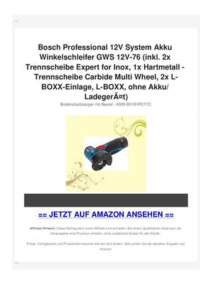 Bosch Professional 12V System Akku Winkelschleifer GWS 12V-76 (inkl. 2x Trennscheibe Expert for Inox, 1x Hartmetall - Trennscheibe Carbide Multi Wheel, 2x L-BOXX-Einlage, L-BOXX, ohne Akku/ LadegerÃƒÂ¤t)