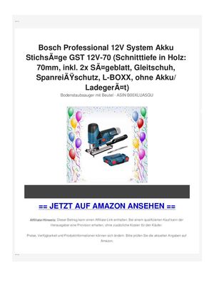 Bosch Professional 12V System Akku StichsÃƒÂ¤ge GST 12V-70 (Schnitttiefe in Holz: 70mm, inkl. 2x SÃƒÂ¤geblatt, Gleitschuh, SpanreiÃƒÂŸschutz, L-BOXX, ohne Akku/ LadegerÃƒÂ¤t)