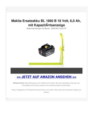 Makita Ersatzakku BL 1860 B 18 Volt, 6,0 Ah, mit KapazitÃƒÂ¤tsanzeige