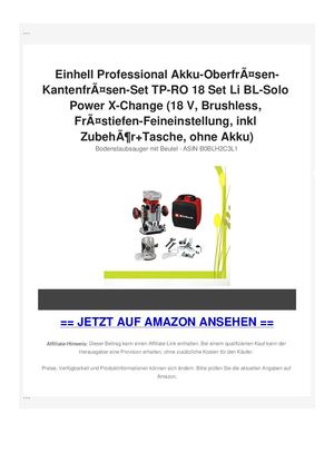 Einhell Professional Akku-OberfrÃƒÂ¤sen-KantenfrÃƒÂ¤sen-Set TP-RO 18 Set Li BL-Solo Power X-Change (18 V, Brushless, FrÃƒÂ¤stiefen-Feineinstellung, inkl ZubehÃƒÂ¶r+Tasche, ohne Akku)