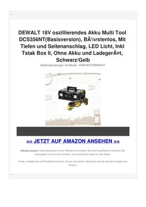 DEWALT 18V oszillierendes Akku Multi Tool DCS356NT(Basisversion), BÃƒÂ¼rstenlos, Mit Tiefen und Seitenanschlag, LED Licht, Inkl Tstak Box II, Ohne Akku und LadegerÃƒÂ¤t, Schwarz/Gelb