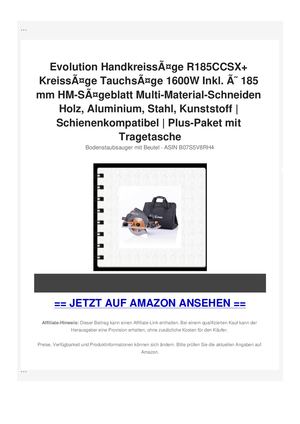 Evolution HandkreissÃƒÂ¤ge R185CCSX+ KreissÃƒÂ¤ge TauchsÃƒÂ¤ge 1600W Inkl. ÃƒÂ˜ 185 mm HM-SÃƒÂ¤geblatt Multi-Material-Schneiden Holz, Aluminium, Stahl, Kunststoff | Schienenkompatibel | Plus-Paket mit Tragetasche