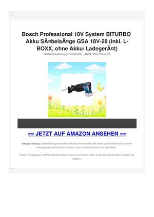 Bosch Professional 18V System BITURBO Akku SÃƒÂ¤belsÃƒÂ¤ge GSA 18V-28 (inkl. L-BOXX, ohne Akku/ LadegerÃƒÂ¤t)