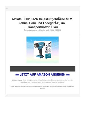 Makita DHG181ZK HeissluftgeblÃƒÂ¤se 18 V (ohne Akku und LadegerÃƒÂ¤t) im Transportkoffer, Blau