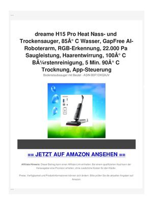 dreame H15 Pro Heat Nass- und Trockensauger, 85Ã‚Â° C Wasser, GapFree AI-Roboterarm, RGB-Erkennung, 22.000 Pa Saugleistung, Haarentwirrung, 100Ã‚Â° C BÃƒÂ¼rstenreinigung, 5 Min. 90Ã‚Â° C Trocknung, App-Steuerung