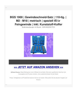 BGS 1900 | Gewindeschneid-Satz | 110-tlg. | M2 - M18 | metrisch | speziell fÃƒÂ¼r Feingewinde | inkl. Kunststoff-Koffer