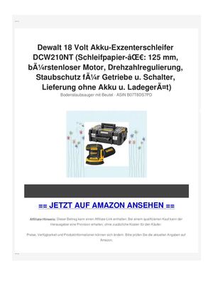 Dewalt 18 Volt Akku-Exzenterschleifer DCW210NT (Schleifpapier-Ã¢ÂŒÂ€: 125 mm, bÃƒÂ¼rstenloser Motor, Drehzahlregulierung, Staubschutz fÃƒÂ¼r Getriebe u. Schalter, Lieferung ohne Akku u. LadegerÃƒÂ¤t)