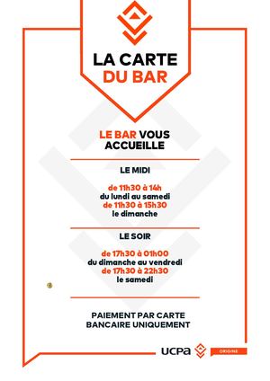 Carte du bar UCPA Saint Cyprien