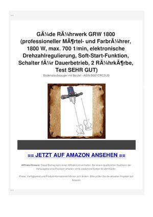 GÃƒÂ¼de RÃƒÂ¼hrwerk GRW 1800 (professioneller MÃƒÂ¶rtel- und FarbrÃƒÂ¼hrer, 1800 W, max. 700 1/min, elektronische Drehzahlregulierung, Soft-Start-Funktion, Schalter fÃƒÂ¼r Dauerbetrieb, 2 RÃƒÂ¼hrkÃƒÂ¶rbe, Test SEHR GUT)
