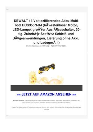 DEWALT 18 Volt ozillierendes Akku-Multi-Tool DCS355N-XJ (bÃƒÂ¼rstenloser Motor, LED-Lampe, groÃƒÂŸer AuslÃƒÂ¶seschalter, 30-tlg. ZubehÃƒÂ¶r-Set fÃƒÂ¼r Schleif- und SÃƒÂ¤geanwendungen, Lieferung ohne Akku und LadegerÃƒÂ¤t)