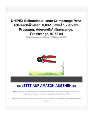 KNIPEX Selbsteinstellende Crimpzange fÃƒÂ¼r AderendhÃƒÂ¼lsen, 0,08-16 mmÃ‚Â², Vierkant-Pressung, AderendhÃƒÂ¼lsenzange, Presszange, 97 53 04