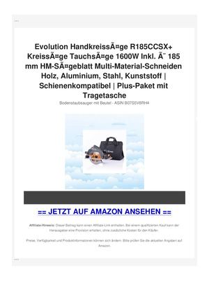 Evolution HandkreissÃƒÂ¤ge R185CCSX+ KreissÃƒÂ¤ge TauchsÃƒÂ¤ge 1600W Inkl. ÃƒÂ˜ 185 mm HM-SÃƒÂ¤geblatt Multi-Material-Schneiden Holz, Aluminium, Stahl, Kunststoff | Schienenkompatibel | Plus-Paket mit Tragetasche